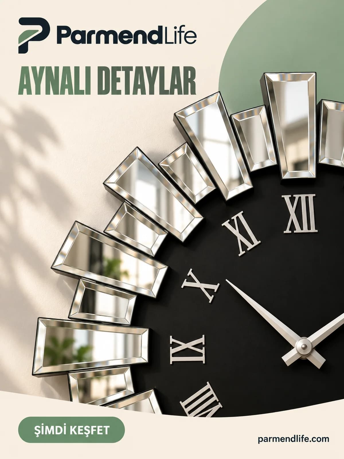 Piyano Modeli 80 cm Aynalı Duvar Saati - Lüks Tasarım, Gümüş - Thumbnail 6