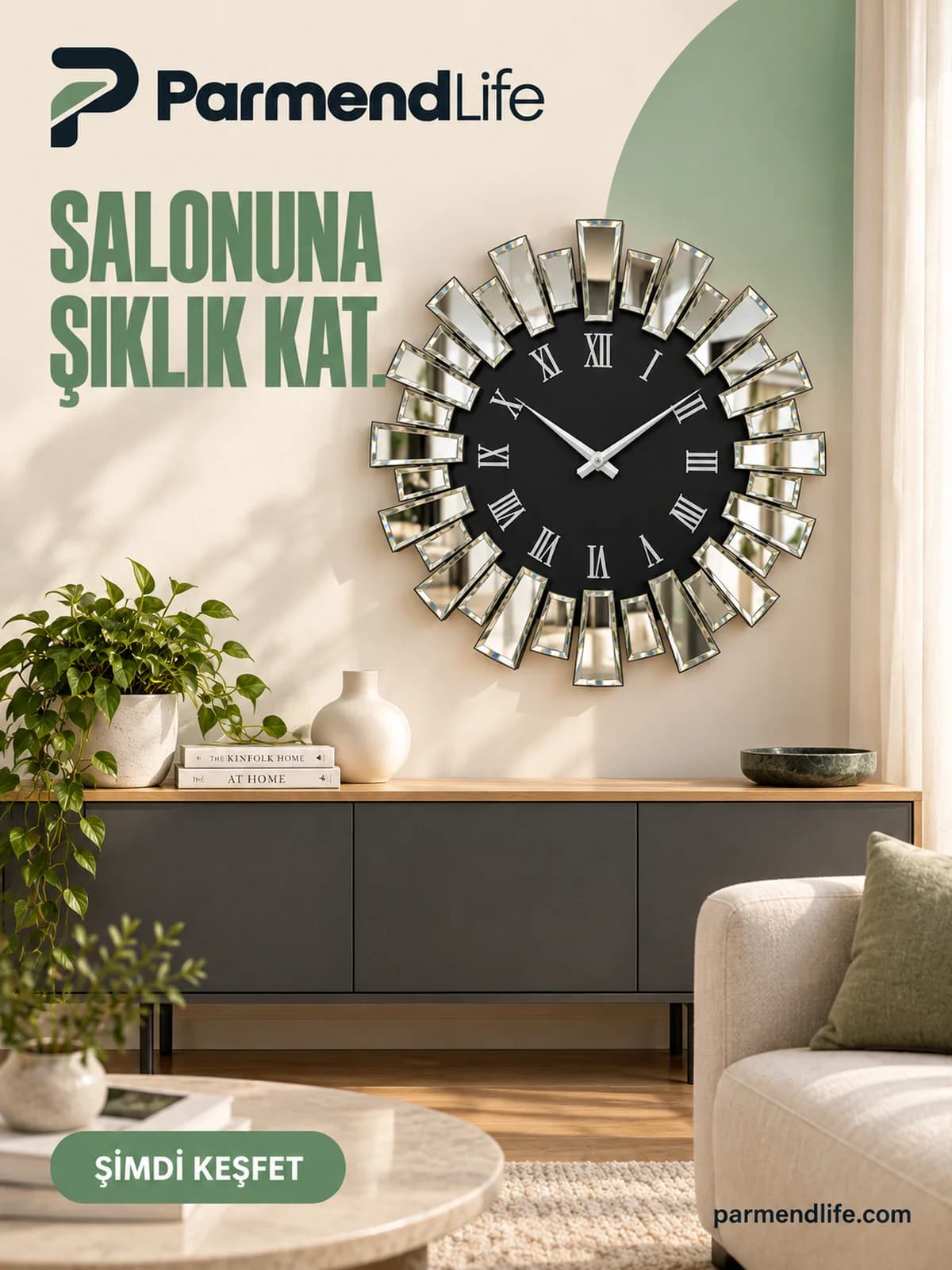 Piyano Modeli 80 cm Aynalı Duvar Saati - Lüks Tasarım, Gümüş - Thumbnail 5