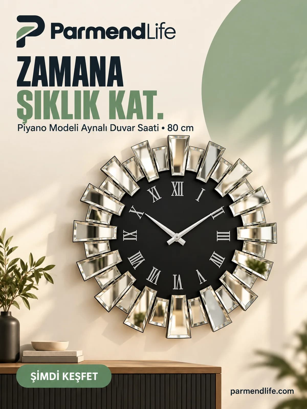 Piyano Modeli 80 cm Aynalı Duvar Saati - Lüks Tasarım, Gümüş - Thumbnail 4