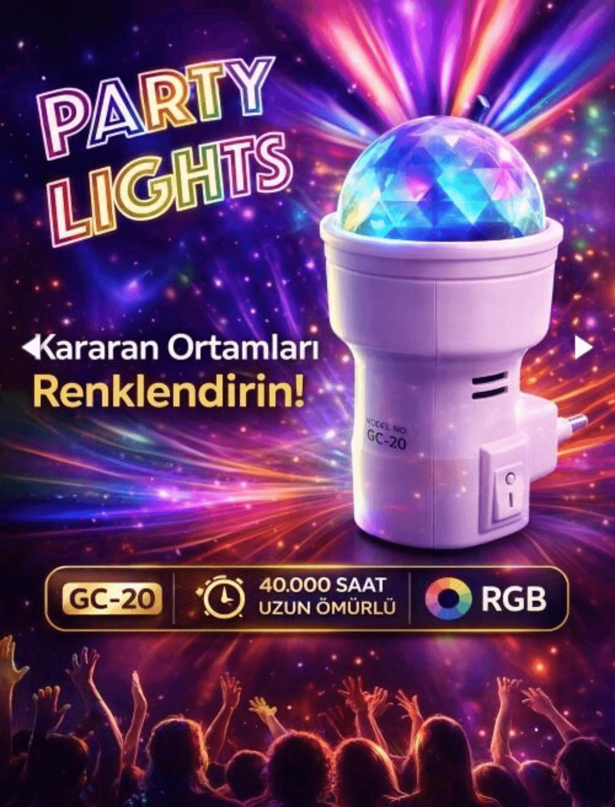 Disko Gece Lambası — Renkli LED Yansıtmalı Atmosfer Işığı