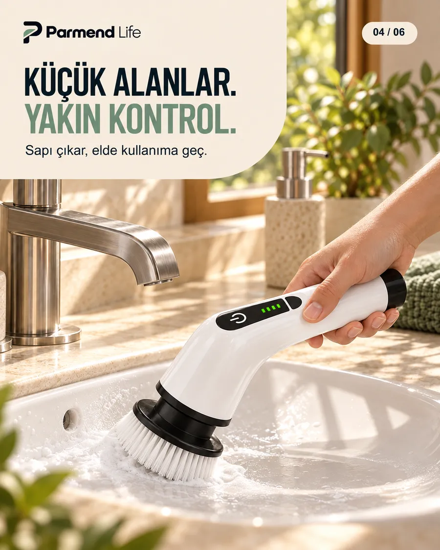 Elektrikli temizlik fırçasının sapsız elde kullanımı